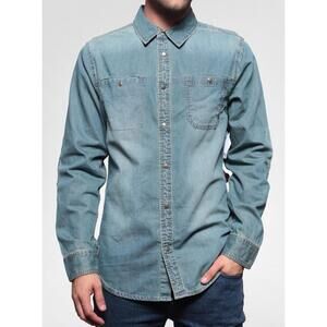 VTG Altamont Binders Shirt Mens LARGE Blue Button Snap Long Sleeve Pockets 90s